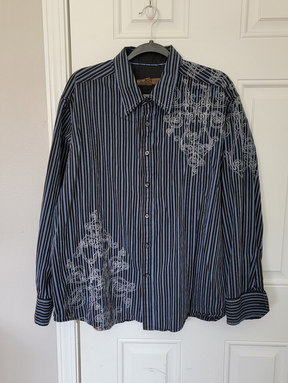 Blue By Pronto Uomo Striped Embroidered Men's Long Sleeve Button Down Shirt XXL